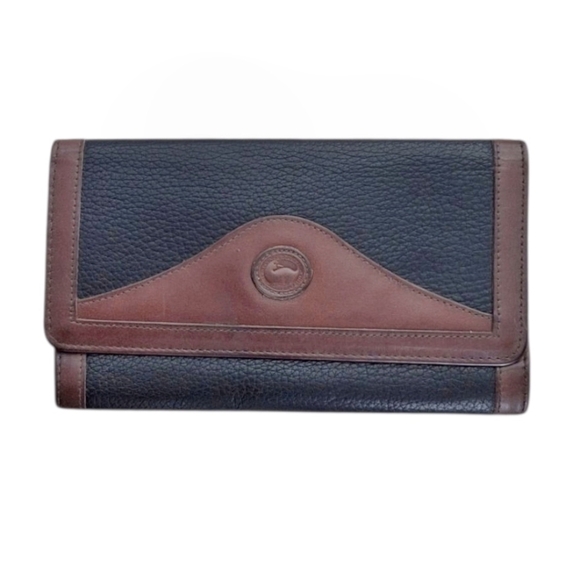 Dooney & Bourke Vintage Black and Brown Pebble Leather Wallet Preppy Classic 80s - Picture 1 of 7